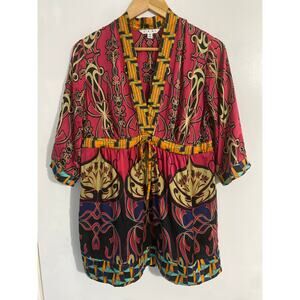 CAbi kimono tunic top women size M pink paisley 100% silk boho vintage babydoll